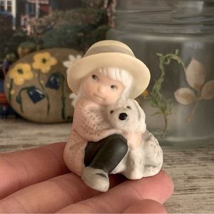 Vintage Enesco Pretty As A Picture Girl With Dog Small Porcelain Figurine.